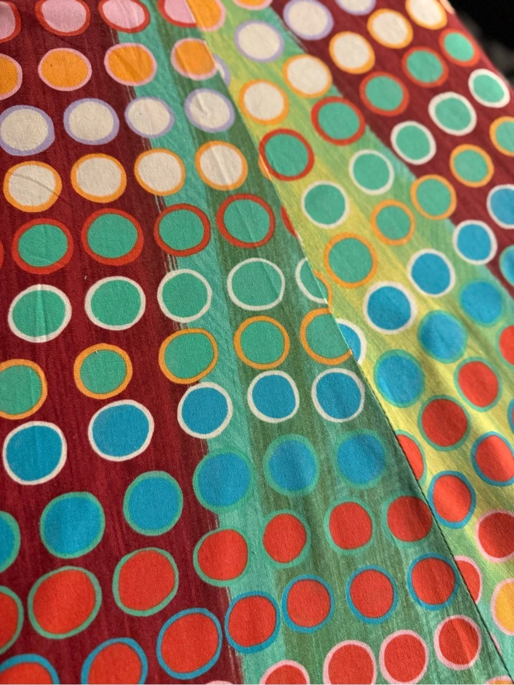 Colorful Polka Dot Circle Skirt with Red Trim